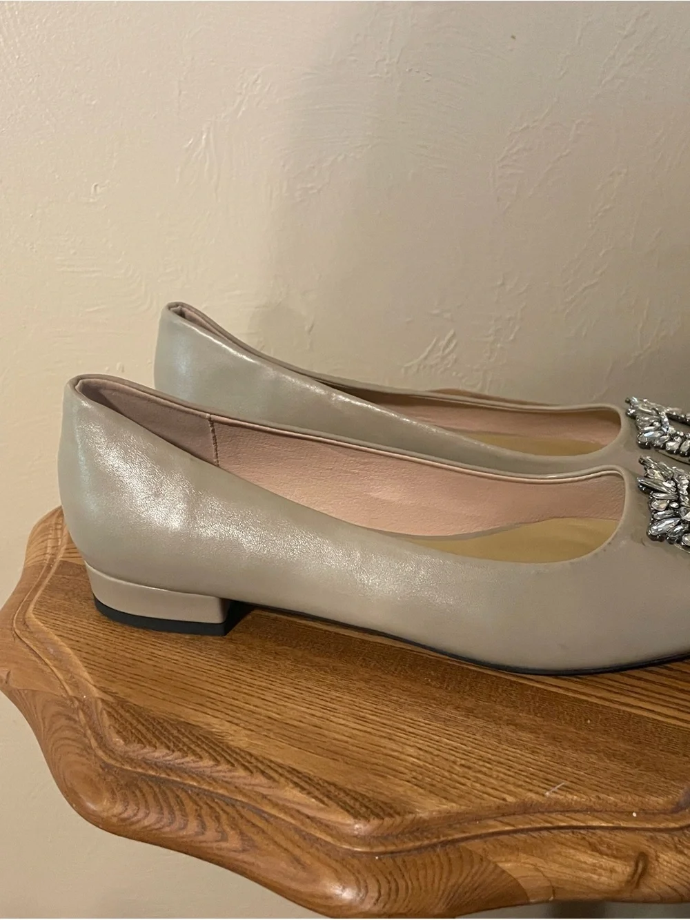 C. Paravano Taupe Pointed Toe Jeweled Flats